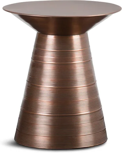 SIMPLIHOME Sheridan - Mesa auxiliar redonda de metal sólido de 18 pulgadas de ancho x 20 pulgadas de alto en cobre envejecido, mesa decorativa Cobre