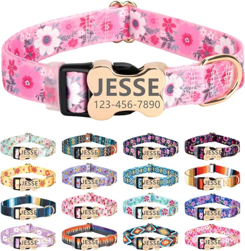 Vista 9 de Moonpet Collar de perro personalizado personalizado con etiqueta de identificación grabada, nombre de perro y número de teléfono/collares de perro