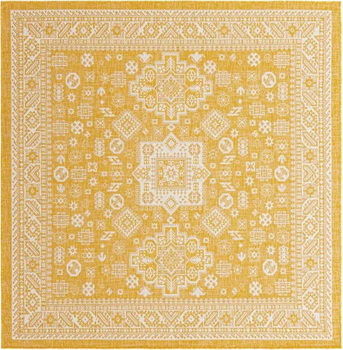 Vista 83 de Unique Loom Outdoor Aztec Collection Alfombra de área, Chalca (7 pies 10 pulgadas, cuadrada, azul/marfil)