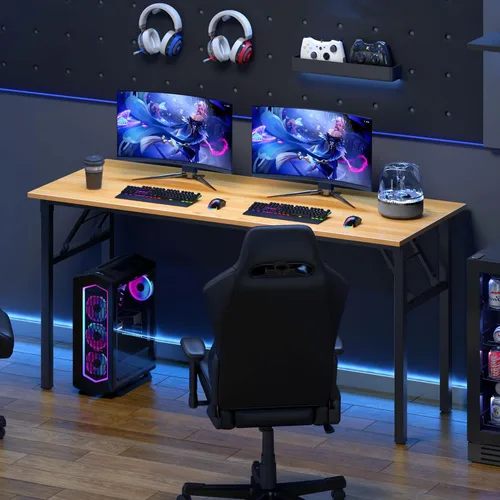 Vista 298 de DlandHome Escritorio plegable pequeño de 31.5 pulgadas, escritorio de computadora para oficina en casa, mesa plegable para espacios pequeños,