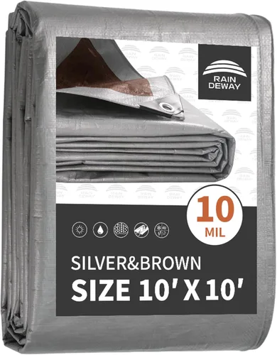 Vista 24 de RAINDEWAY Lona pequeña impermeable de 4 x 4 pies (paquete de 2), lonas resistentes impermeables de 10,5 mil con ojales de metal y bordes reforzados