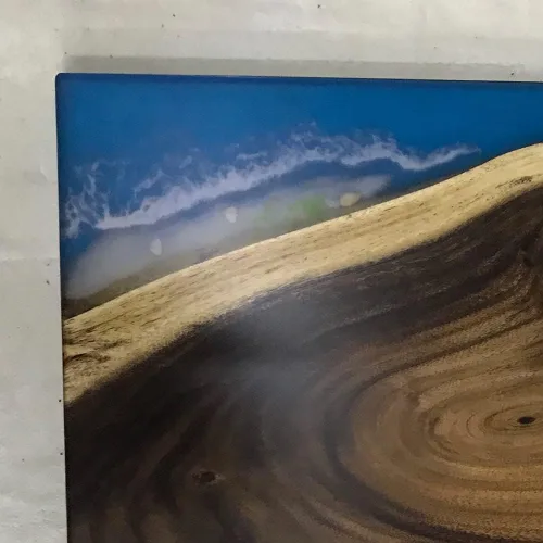 Vista 16 de Mesa de epoxi transparente, mesa de sofá con forma cuadrada, mesa auxiliar de resina de madera, mesa de centro de madera con borde natural para sala