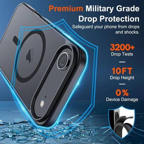 Vista 170 de SUPFINE - Funda magnética para iPhone 13 Pro Max (compatible con MagSafe), (protección contra caídas de grado militar de 10 pies), delgada, Negro