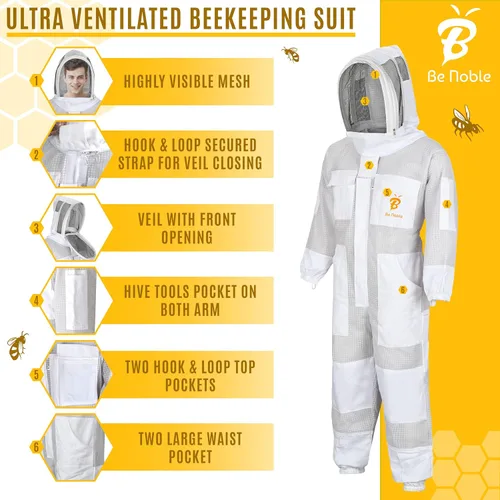 Vista 3 de Traje de apicultura profesional de 3 capas – Traje de abeja protector resistente para un manejo seguro y eficiente de la apicultura.