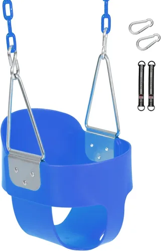 asiento de columpio para niños pequeños con cadenas recubiertas, respaldo alto resistente con correas para árbol y ganchos para exteriores, parque