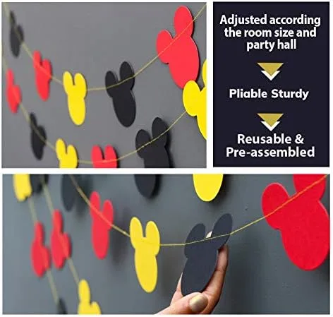 Vista 5 de Suministros de fiesta de cumpleaños de Mickey Mouse, guirnalda de cabeza de Mickey para fiesta, decoración de guirnalda de revelación de género