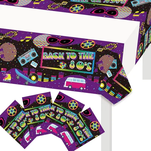 Letromp 4 Pcs Back to The 80's Tablecloth Retro Radio 80s Party Table Covers Throwback 80's/Funny 1980's/I Love 80s/Rock Punk Disco Hip Hop 80th
