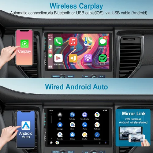 Vista 2 de Estéreo para automóvil Android 11 2G + 32G con Carplay inalámbrico de 9 pulgadas, pantalla táctil inalámbrica Android Auto doble DIN, radio