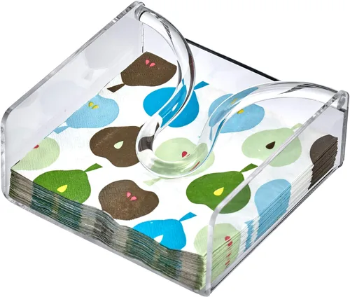 Vista 5 de Amazing Abby Servilletero acrílico para cóctel (5.0 x 5.0 pulgadas), dispensador de servilletas de plástico transparente con brazo pesado