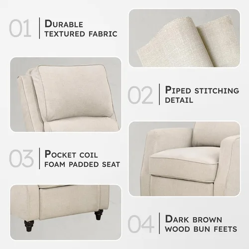 Vista 3 de Lexicon Silla Reclinable con Respaldo Empujable para Sala de Estar, Silla de Sofá Reclinable, Sillón Reclinable Moderno, Asiento Reclinable de Tela