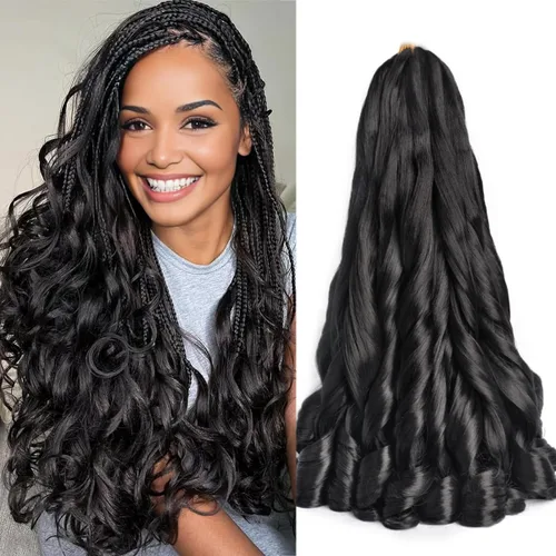 Vista 44 de Extensiones de cabello rizado francés, #4 marrón sintético para trenzar, 2.47 onzas/paquete, extensiones de cabello de ganchillo de 24 pulgadas, 8