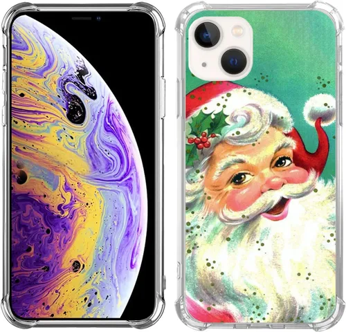 Vista 4 de Funda retro vintage de Papá Noel de Navidad para iPhone 15 Plus, linda funda de dibujos animados Kawaii de invierno para niñas, niños, mujeres