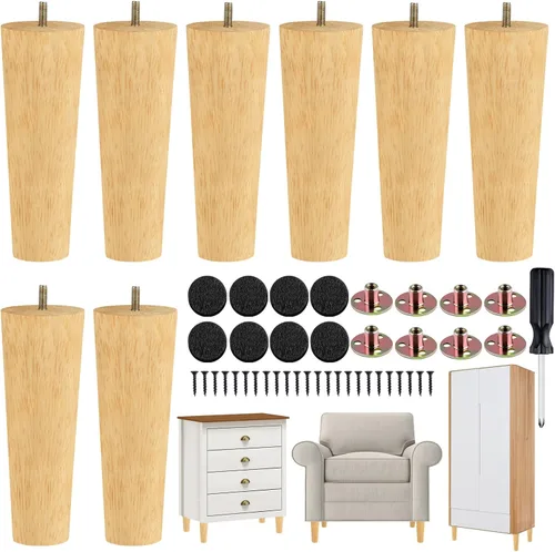 Vista 15 de TURSTIN 8 patas redondas para muebles de 3 pulgadas, patas redondas de madera maciza con tuercas en T M8, patas de sofá, patas de repuesto