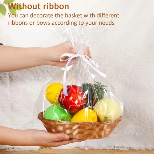 Vista 5 de Chengu 9 cestas de plástico para regalos, cesta ovalada vacía con 10 bolsas transparentes, regalos del día de Acción de Gracias, cesta