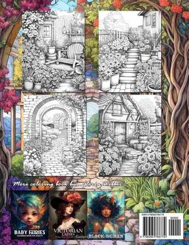 Vista 2 de Country Gardens Coloring Book Charming Grayscale Coloring Books Country Scenes For Adults