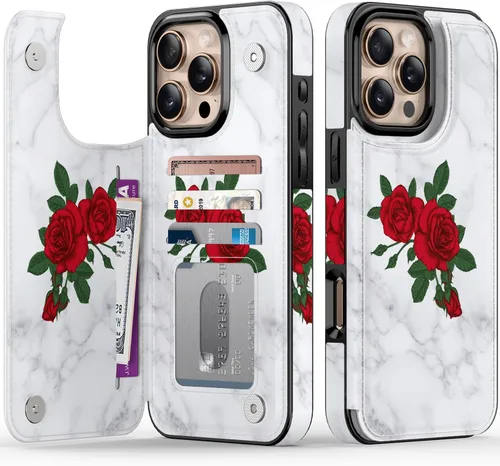 Vista 1316 de LETO para iPhone 15 Pro Funda tipo cartera - Tapa tipo folio con patada - Diseños de moda - Tarjetero - Funda protectora para mujeres y niñas - 6.1