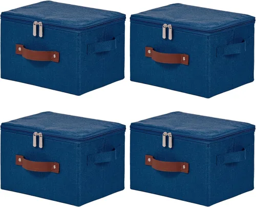 Vista 16 de Contenedores de almacenamiento con tapa con cremallera de tela de algodón y lino, cestas de almacenamiento con tapa, cajas plegables lavables