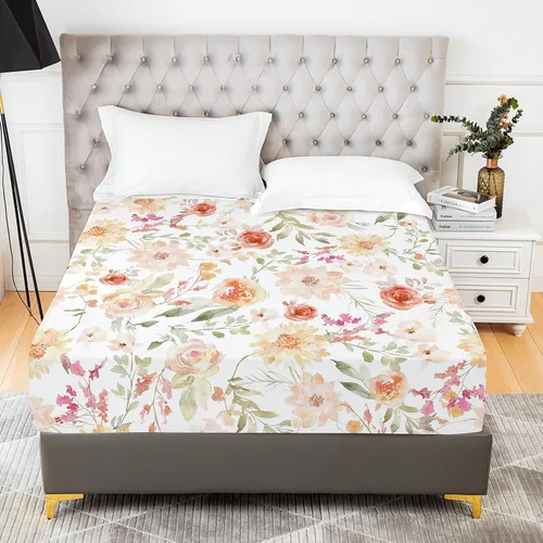 Vista 21 de YIYEA Sábana Bajera con Flores, Sábana Bajera de Bolsillo Profundo de Microfibra Cepillada Doble Premium Tamaño Individual, Sábana Bajera Inferior