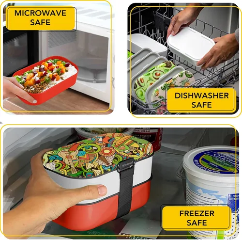 Vista 31 de Lonchera Bento apilable aislada para adultos con palillos reutilizables, lonchera japonesa apta para microondas y a prueba de fugas, para hombres
