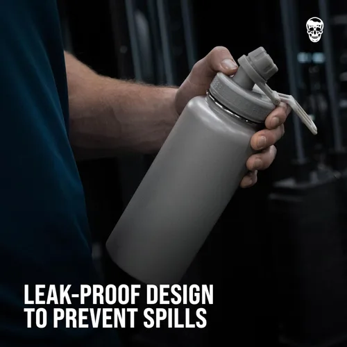 Vista 7 de Gymreapers Botella de agua aislada - Acero inoxidable 32 oz, 3 tapas (pajita, trago, cantimplora), aislamiento al vacío de doble pared, taza térmica