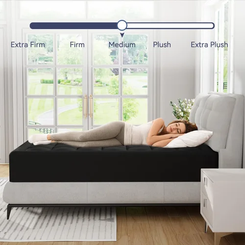 Vista 6 de ELEMUSE Cubrecolchón de espuma viscoelástica de doble capa de 3 pulgadas, tamaño individual, de espuma viscoelástica de gel refrescante de 2 Negro