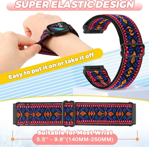 Vista 4 de Vodtian Paquete de 4 bandas elásticas compatibles con Fitbit Versa 4/3 / Sense 2, correas de bucle deportivo de repuesto ajustables de nylon