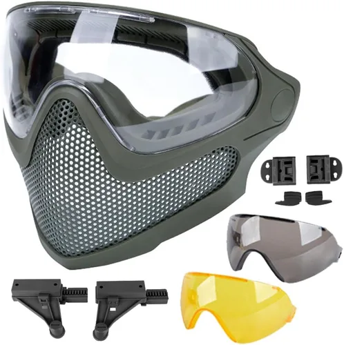 Vista 9 de ATAIRSOFT Máscara de Airsoft de 2 Modos, Máscara Táctica de Cara Completa con Protección, Seguridad, Anti-Vaho, Juego de Gafas con 3 Lentes