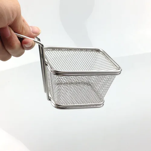 Vista 4 de Mini cesta de papas fritas de acero inoxidable, cestas cuadradas para freidoras, herramienta de cocina de grado FDA, vajilla de presentación