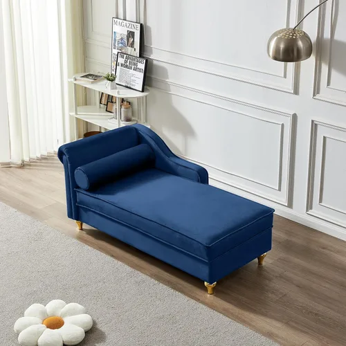 Vista 10 de Chaise Lounge para interiores, sofá de salón tapizado de terciopelo con espacio de almacenamiento oculto, sofá cama con marco de madera maciza