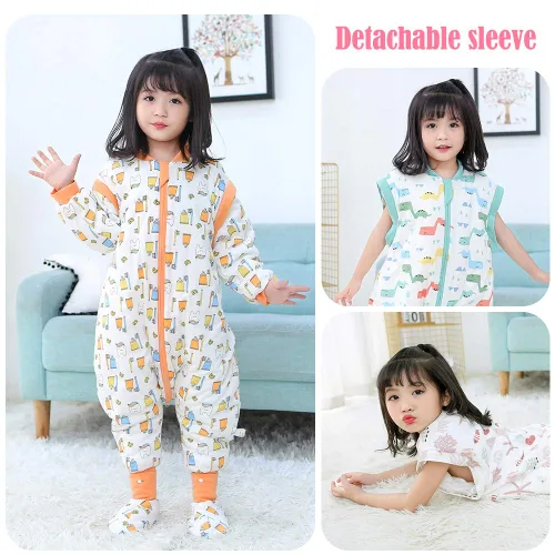 Vista 31 de Happy Cherry Saco de dormir para bebé con pies, para invierno, grueso, saco de dormir para bebé, manta de algodón con mangas desmontables