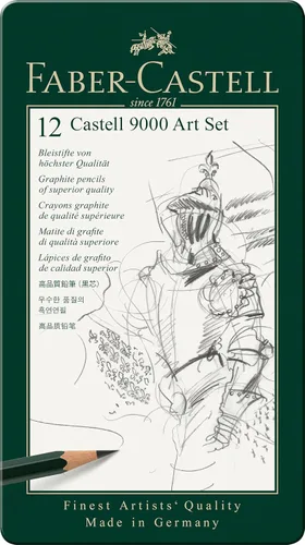 Faber-Castell 9000 Set de lápices de bocetos, de grafito, artísticos, 8B - 2H, 12 unidades
