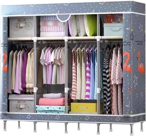Vista 13 de large closets Portable Wardrobe Closet with Pattern Cloth Cover Closets for Bedroom Hanging Closet Saves Space Steel Rack Large Closet Space-saving