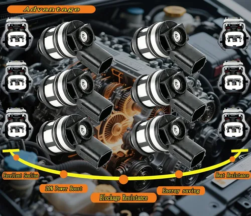 Vista 6 de 6 inyectores de combustible con conector de arnés de repuesto para Nissan Frontier Pathfinder Xterra 2.4L 3.3L 1996-2004, OEM #16600-38Y10