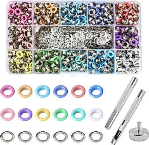 Vista 9 de Kit de ojales de metal para zapatos, ropa, bolsas de manualidades (4 colores, 160 piezas)