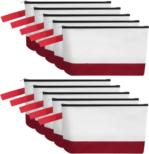 Vista 48 de 10 bolsas de maquillaje de lona de algodón con parte inferior y correa, bolsa de cosméticos multiusos con cremallera, bolsa de aseo de viaje, bolsa