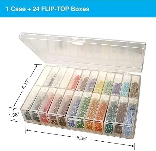 Vista 3 de The Beadsmith Basic Elements - Cuentas de vidrio para semillas, varios colores de 60 redondas, aproximadamente 2,350 cuentas, 24 cajas abatibles