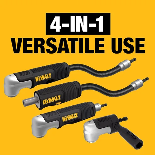 Vista 4 de DEWALT Adaptador de taladro de ángulo recto FLEXTORQ, sistema 4 en 1, eje flexible recto compacto de 12 pulgadas, adaptador de taladro de 90 grados