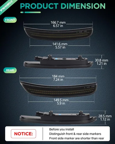 Vista 3 de Luces LED azules de marcador lateral para Dodge Charger 2015 2016 2017 2018 2019 2020 2021 2022 2023 2024, lámparas de parachoques delantero
