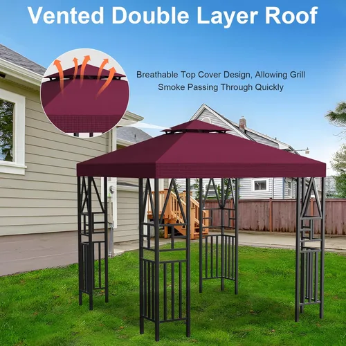 Vista 3 de Cubierta de repuesto para toldo de 10 x 10 pies, doble nivel, con 12 velcros, nailon impermeable con protección UV, refugio al aire libre para Rojo