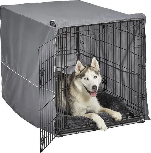 Vista 13 de MidWest Homes for Pets Kit de jaula para perros de doble puerta de 30 pulgadas, el paquete incluye una jaula de dos puertas, cama gris a juego