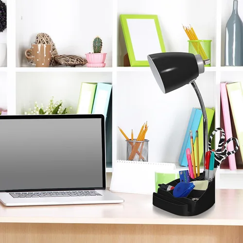 Vista 4 de Simple Designs LD1094-WHT - Lámpara de escritorio todo en uno de cuello de cisne de 18.5 pulgadas con soporte para iPad, soporte para libros y Blanco