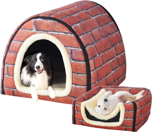 Vista 21 de Cama para Perros, 2 Maneras de Usar, Casa para Mascotas de Interior con Alfombrilla Esponjosa, Funda Extraíble y Lavable, Casa a Prueba