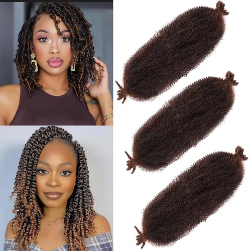 Vista 85 de Cabello de Envoltura Pre-Esponjado de 8 Pulgadas, 3 Paquetes, Cabello Afro Twist Pre-Separado Elástico para Locs, Cabello Afro Twist Negro Natural