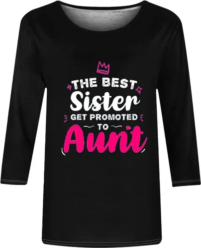 Vista 3 de Blusa casual de moda para mujer, cuello redondo, con estampado de letras, blusas sólidas, manga 34, cómoda, ropa