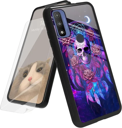 Vista 60 de Funda para Motorola Moto G Play 4G 2024 con protector de pantalla, parte trasera de vidrio templado + funda de silicona suave TPU absorción
