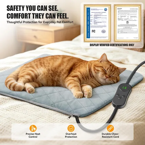 Vista 6 de Cama térmica para gatos para mascotas, gatos, perros, almohadilla Temperatura ajustable, 6 niveles de calor y 6 modos de temporizador, cable