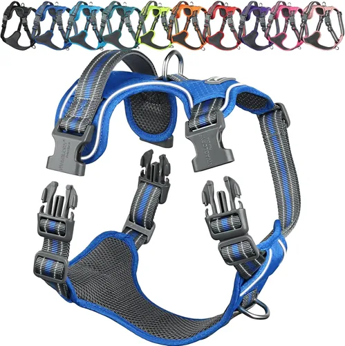 Vista 13 de VIVAGLORY Arnés para perro Easewalk - Arnés para perro sin tirones con asa clip frontal y clip trasero para entrenamiento, caminar y levantar, sin
