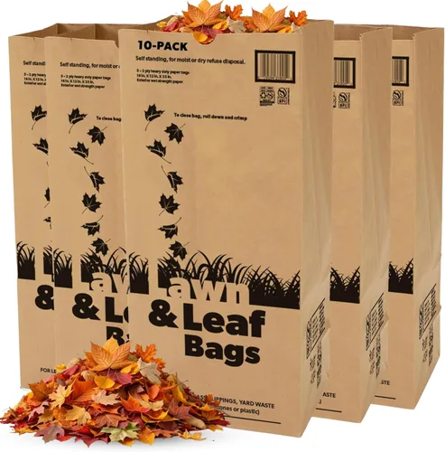 Duro 50# Bolsas grandes de 30 galones para césped y hojas, bolsas de papel marrón de 2 capas para basura del hogar y el jardín, paquete de 10 |