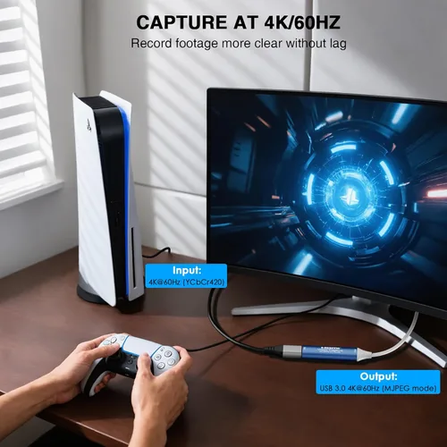 Vista 7 de Tarjeta de captura de video HDMI 4K 60Hz salida, HDMI a USB 3.0 A y USB C tarjeta de captura para cámara/Xbox/PS5/4/PC/OBS/Switch 2