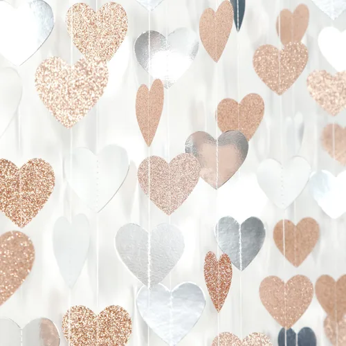 Vista 18 de Guirnalda iridiscente de anillo de corazón iridiscente de 52 pies para decoración de despedida de soltera de compromiso, pancarta holográfica